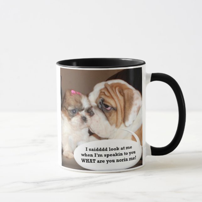Taza ¡Atención inglesa del bulldog! (Derecha)