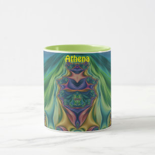 Taza ATHENA ~ Zany 3D Fractal ~ Morado Verde Amarillo
