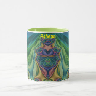 Taza ATHENA ~ Zany 3D Fractal ~ Morado Verde Amarillo