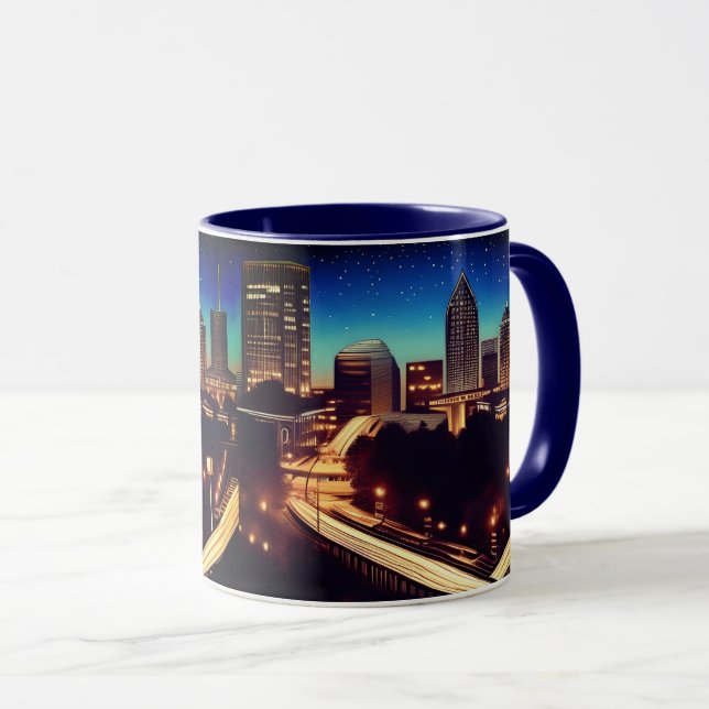 Taza Atlanta Georgia Skyline Blue Starry Evening (Anverso derecho)
