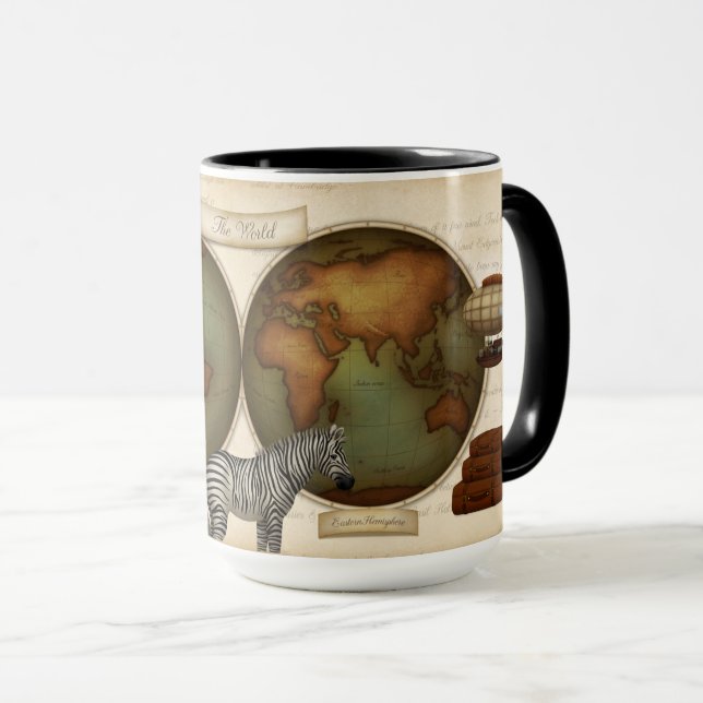 Taza Atlas ilustrado de viajero neo-victorianos (Anverso derecho)
