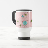 Taza atómica icónica rosada del viaje de