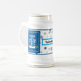 Taza atreverse a volar – Patrón floral azul inspir