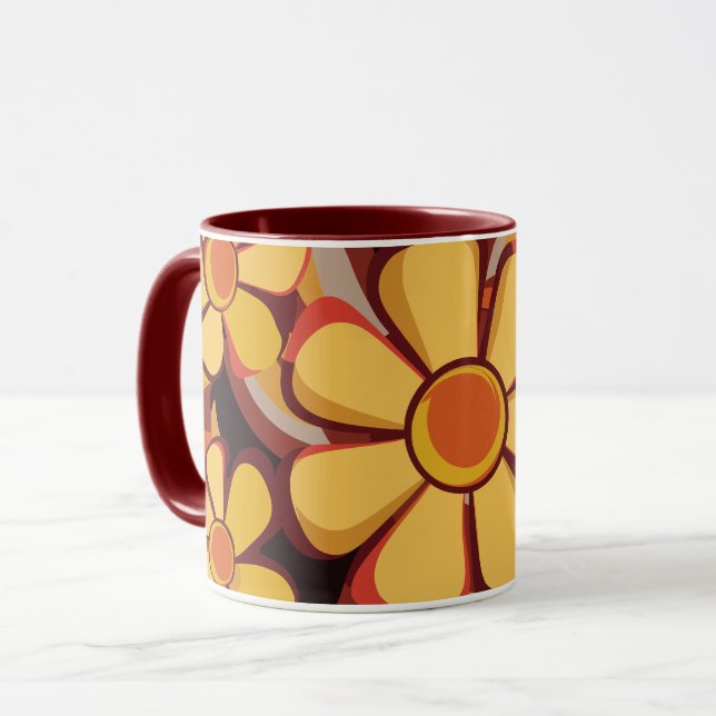Taza Audaz Diseño De Swirl Retro Floral (Anverso izquierdo)