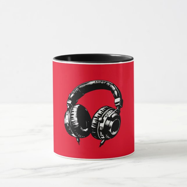 Taza Auriculares de música negra DJ (Centro)