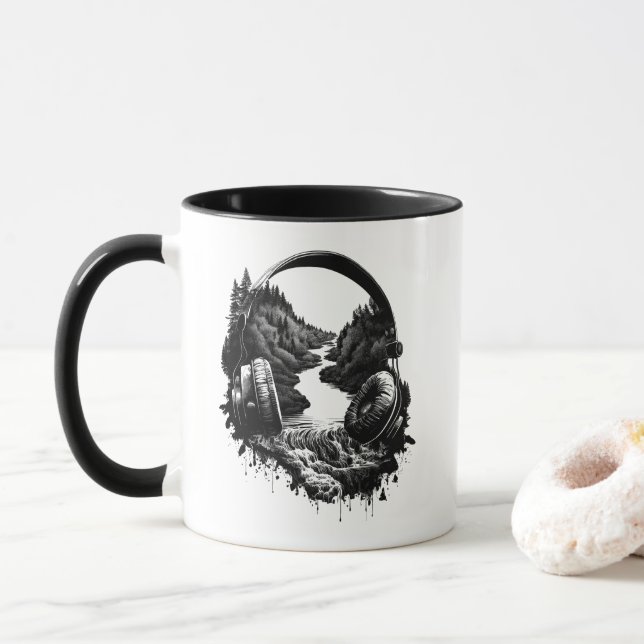 Taza Auriculares en la naturaleza - Siente la calma (Con donut)