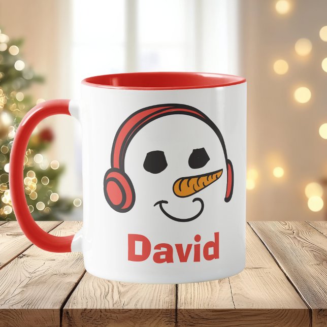 Taza Auriculares personalizados Música Snowman (Personalized Headphones Music Snowman Mug
)