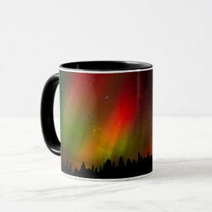Taza Aurora boreal y árboles