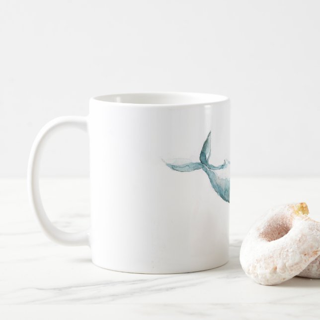 Taza ausente de la ballena de la acuarela que nada (Con donut)