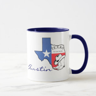 Taza Austin, mapa del estado de Tejas con la estrella,
