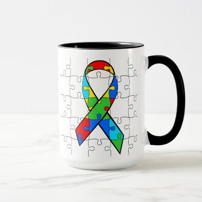 Taza Autism Awareness Ribbon Hearce Puzzle Pieces Mug (Derecha)