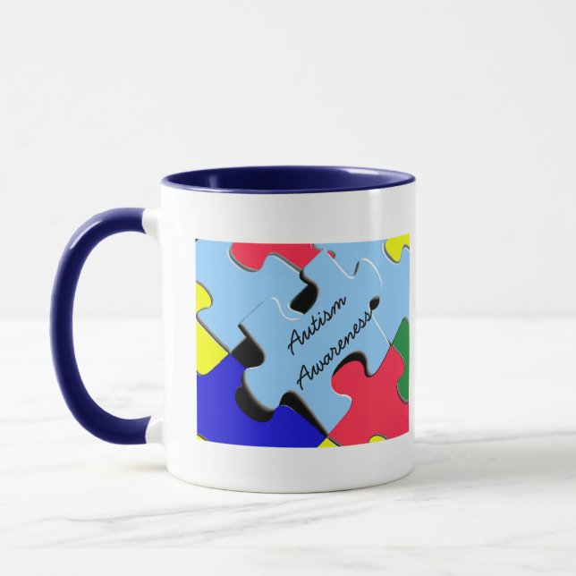 Taza Autism Awareness Ribbon Puzzle Heart Mug (Izquierda)