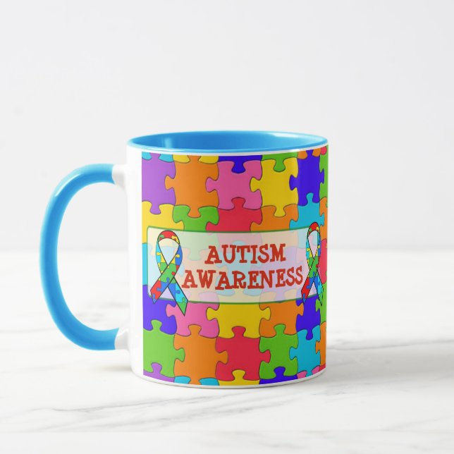 Taza Autism Awareness Ribbon Puzzle Pizzs Mug (Izquierda)