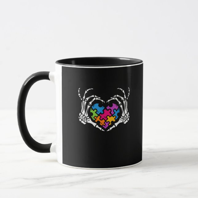 Taza Autismo Conciencia sobre el esqueleto del rompecab (Izquierda)