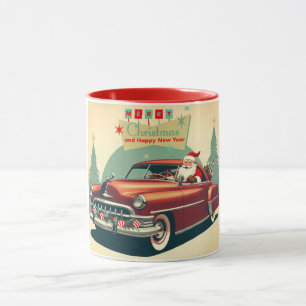 Taza Auto rojo vintage y Santa