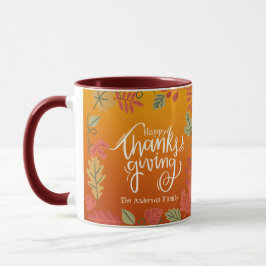 Taza Autumn deja nombre familiar feliz día de gracias