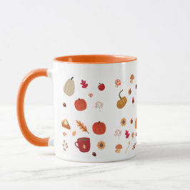 Taza Autumn leaves and pumpkins illustration pattern