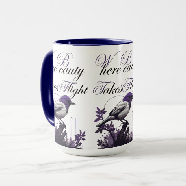 Taza Ave en flor | Armonía morada y gris (Anverso izquierdo)