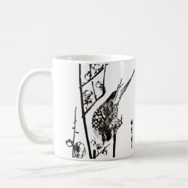 Taza Ave japonesa en una rama - Negro y blanco