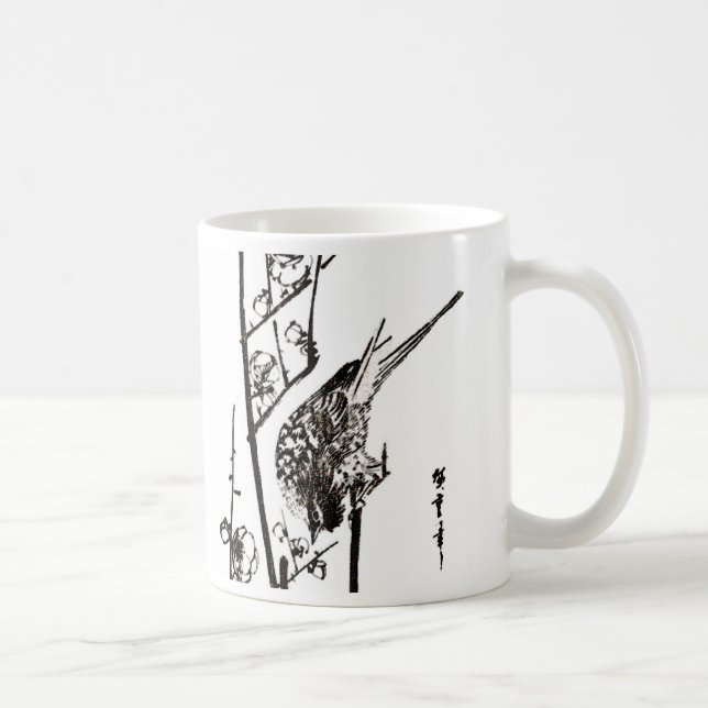 Taza Ave japonesa en una rama - Negro y blanco (Derecha)