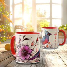 Taza Ave Rojo y nombre floral personalizado Summer