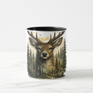 Taza Aventura en el bosque majestuoso de ciervos Natura