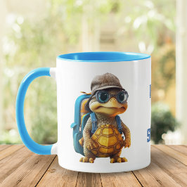 Taza Aventurous Cute Turtle con mochila,