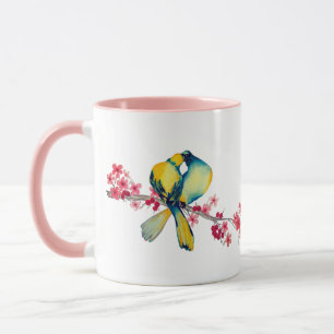 Taza Aves amorosos en flor de cerezo
