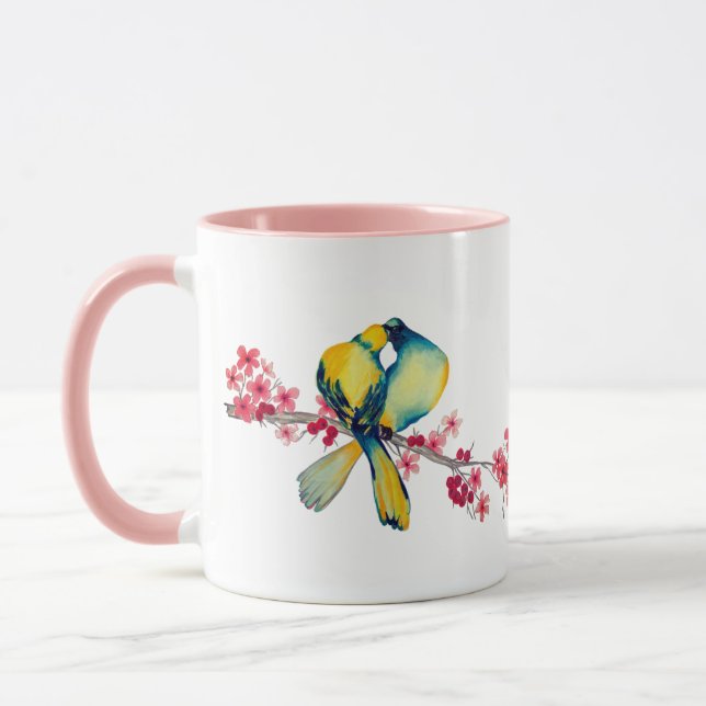 Taza Aves amorosos en flor de cerezo (Izquierda)