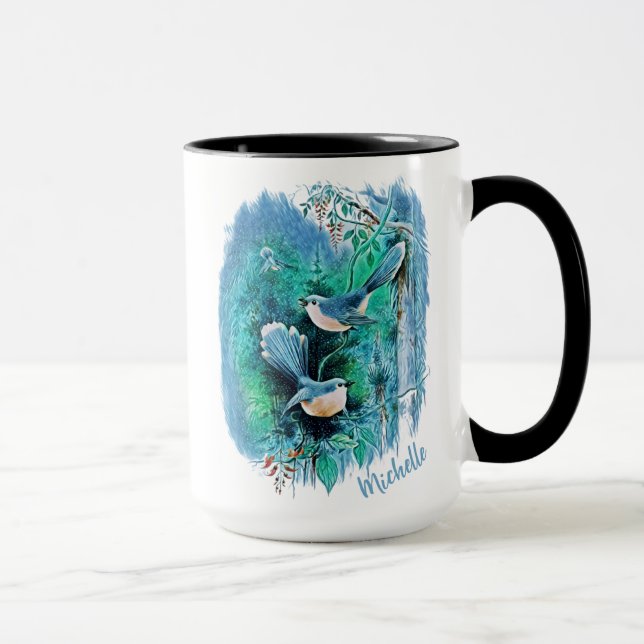 Taza Aves azules de invierno pintadas con nombre (Derecha)