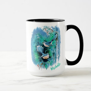 Taza Aves Azules De Invierno Pintando Con Nombre Mug