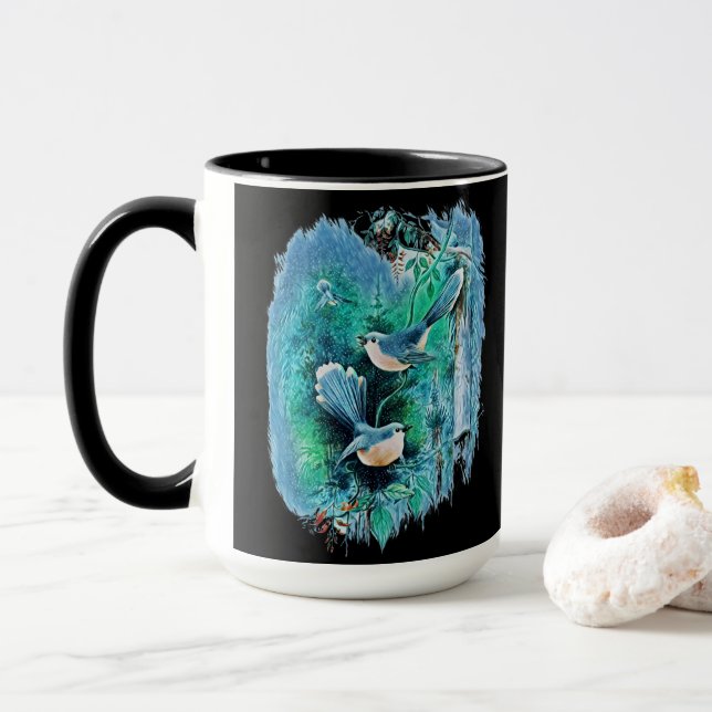 Taza Aves azules de invierno pintando música (Con donut)