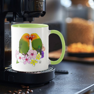 Taza Aves de amor Flores tropicales