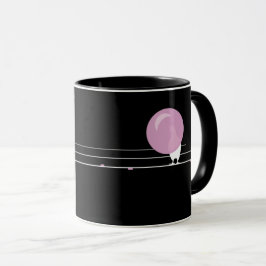 Taza Aves divertidas de Bubblegum con un negro hilo