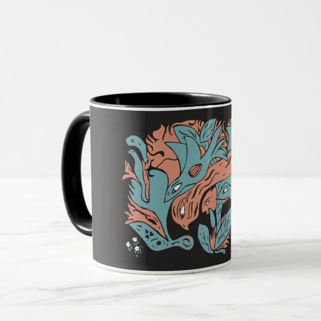 Taza Aves estéticas enredadas TWArt 12-negro (Anverso izquierdo)