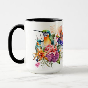 Taza Aves tartamudeadas con hermosas flores