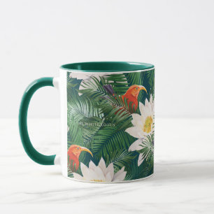 Taza Aves tropicales del Lotus blanco y patrón de Lotus