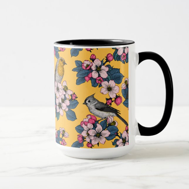 Taza Aves y flores en amarillo (Derecha)