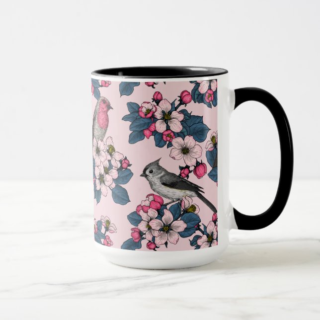 Taza Aves y flores en rosa (Derecha)