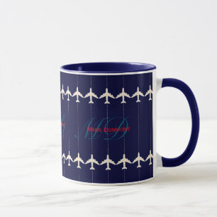 Taza avión de viaje con línea de puntos personalizada