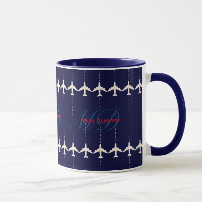 Taza avión de viaje con línea de puntos personalizada (Derecha)