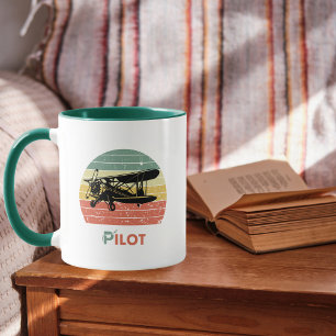 Taza Avión genial y puesta de sol, estilo vintage retro