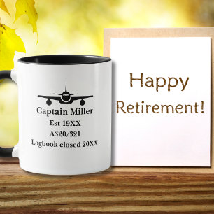 Taza Avión Piloto Jubilado Minimalista Negro Personaliz