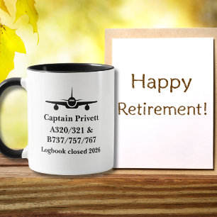 Taza Avión Piloto Jubilado Minimalista Negro Personaliz