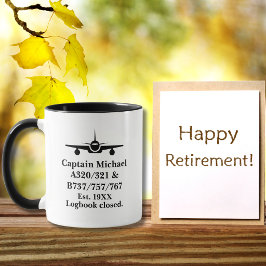 Taza Avión Piloto Jubilado Minimalista Negro Personaliz