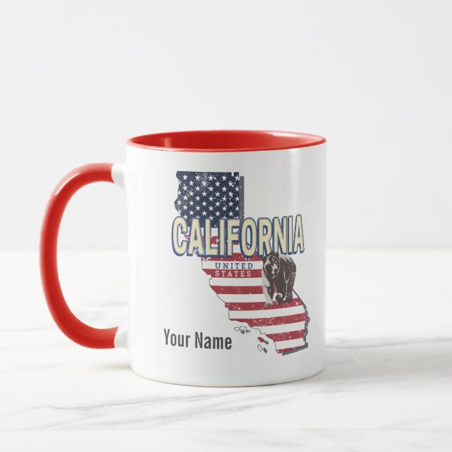 Taza Aviso de mapa de estados retro de California (Izquierda)