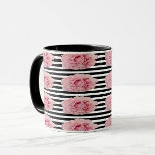 Taza Avryl Fleur Pink Peony Black Strips Mug