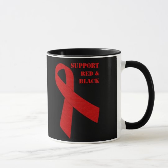 Taza Ayuda roja y negra con la cinta roja