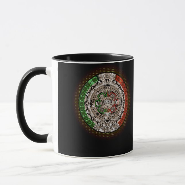 Taza Aztec Calendar Sun Stone Mexican Art Carving (Izquierda)