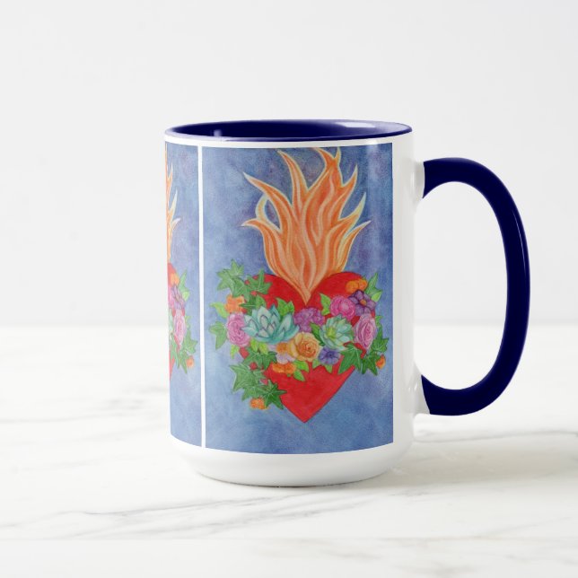 Taza Azul acuarela del corazón sagrado (Derecha)